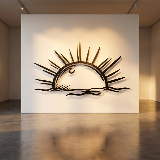 Cuadro metálico AXIS de sol naciente en una pared