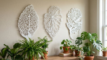 Cuadro metálico de venas de hoja en blanco
