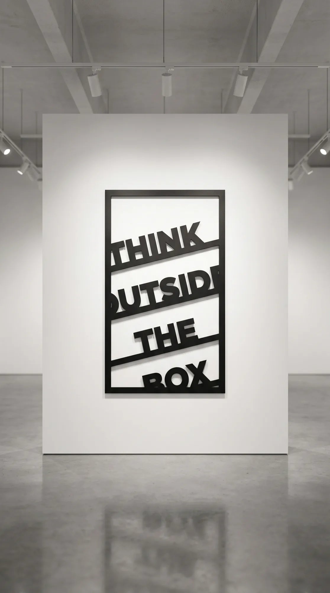 Cuadro metálico tipográfico “Think Outside The Box” en negro