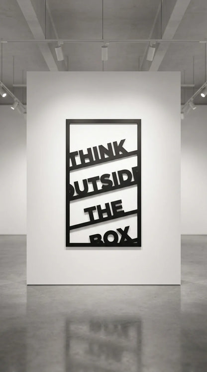 Cuadro metálico tipográfico “Think Outside The Box” en negro
