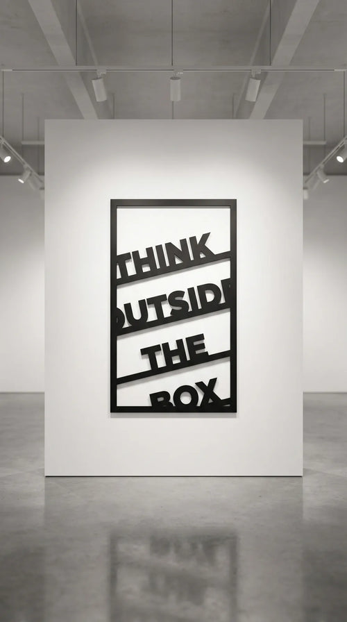 Cuadro metálico tipográfico “Think Outside The Box” en negro