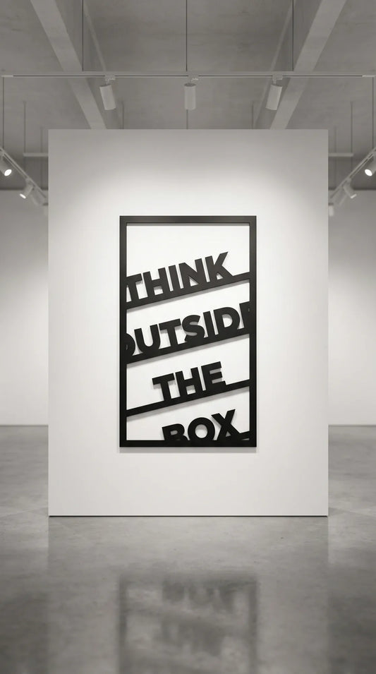 Cuadro metálico tipográfico “Think Outside The Box” en negro
